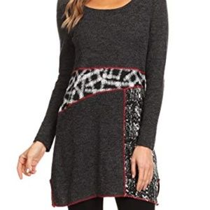 Mini Long Sleeve Gray Red Dress Elegant Design